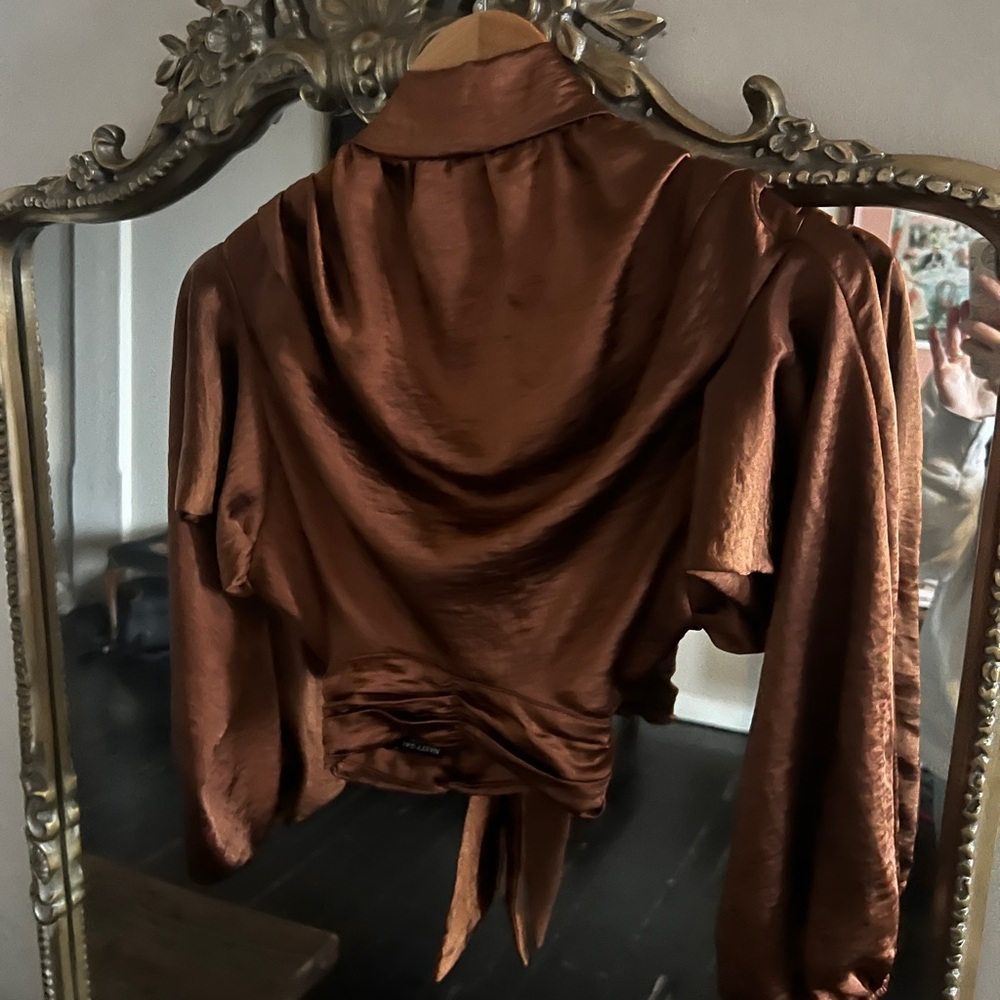 Orange/Brown Satin Backless Top